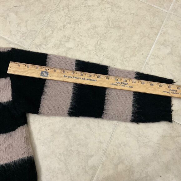 Allsaints  Lou Brushed Striped Crop Sweater women’s S fuzzy v neck mkt. Distress - Picture 10 of 12